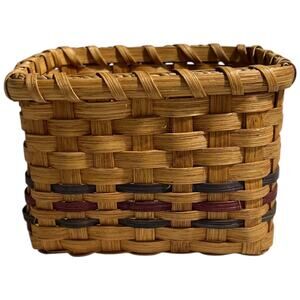 Handwoven Natural Bamboo Storage Basket Vintage Farmhouse Decor